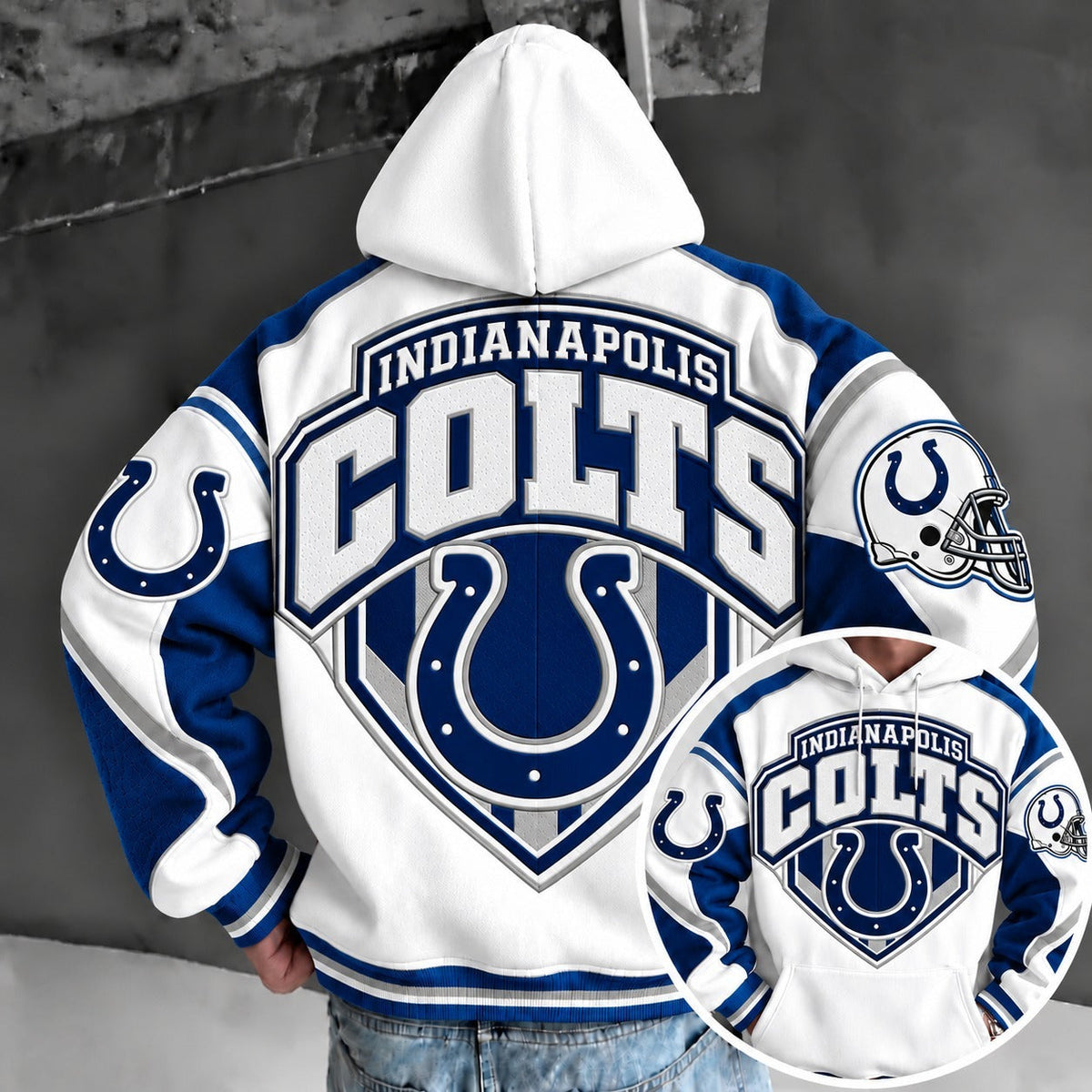Indianapolis Colts Retro Varsity Color Block Back Print Pullover Hoodie Main image