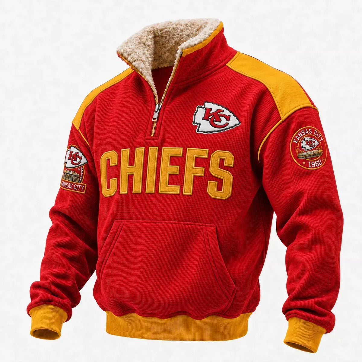 Kansas City Chiefs Red Sherpa Lined Stand Collar Quarter Zip Pullover Sweatshirt