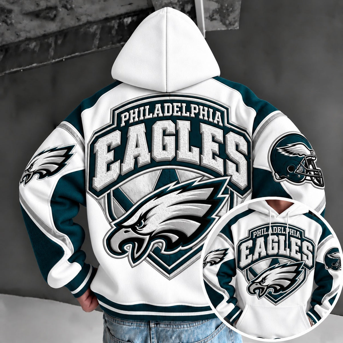 Philadelphia Eagles Retro Varsity Color Block Back Print Pullover Hoodie Main image