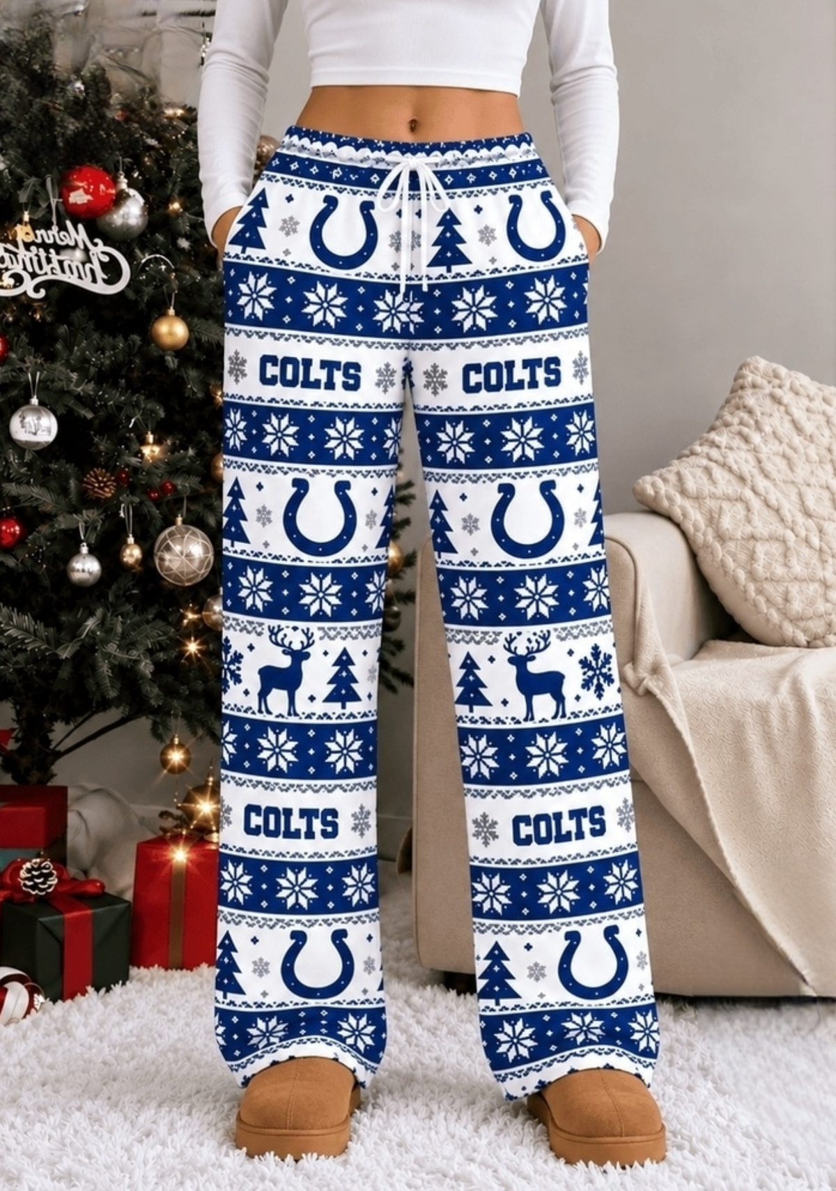Womens Indianapolis Colts Christmas Wide Leg Pants