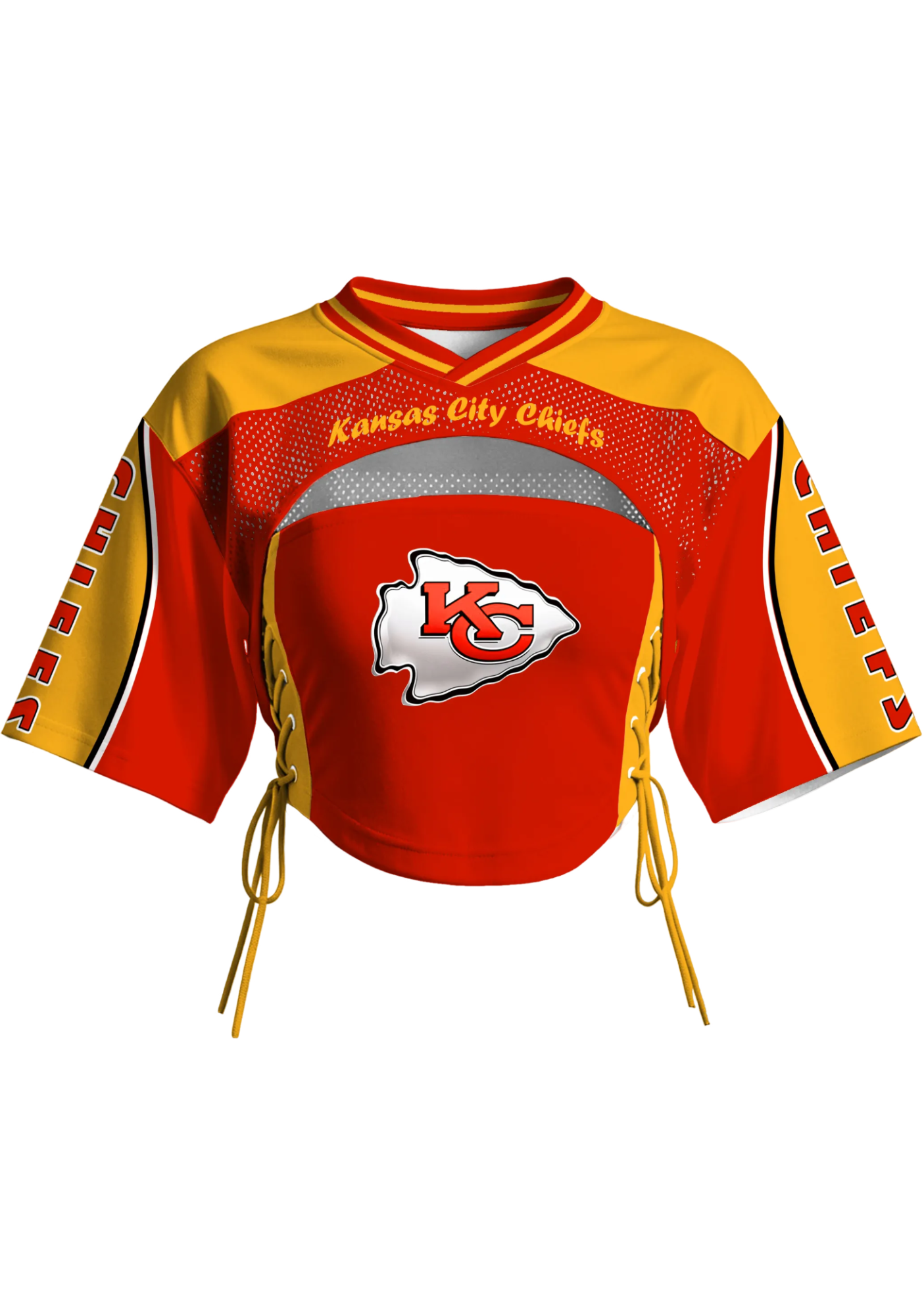 Kansas City Chiefs Women Lace Up Cutout Cropped NFL Mesh Jersey Main image
