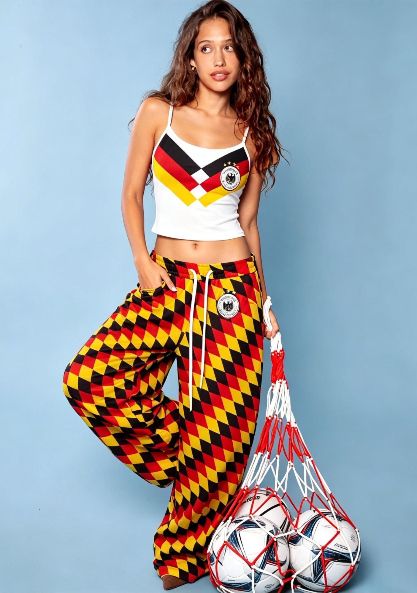 Germany DFB Flag Argyle Check Fan Tops & Elasticated Trousers Two-Piece Set Main image