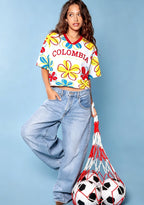 Colombia Full Floral Print Flag Cropped Jersey Shirt