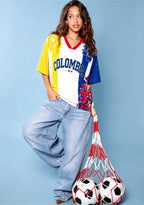 Colombia Flag Color Floral Print Mesh Jersey Shirts