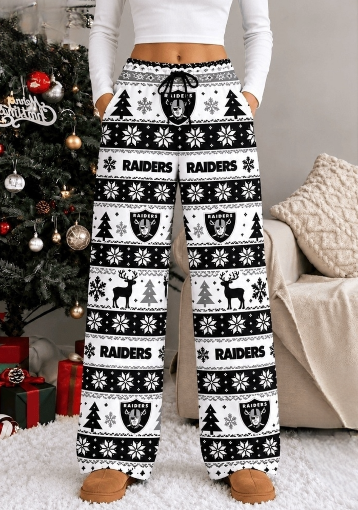 Womens Las Vegas Raiders Christmas Wide Leg Pants