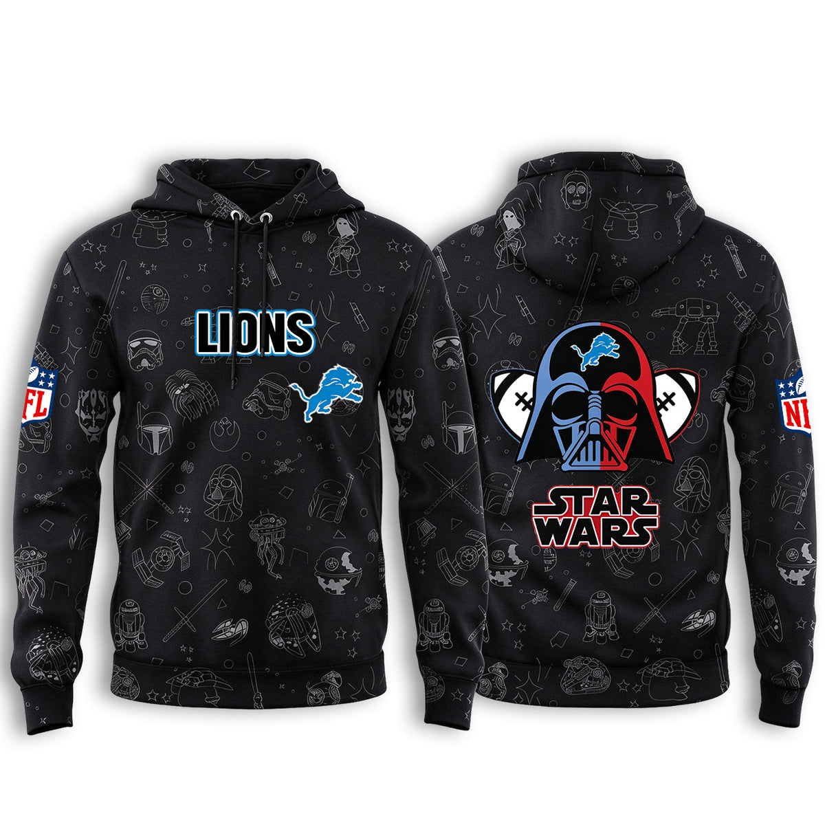 Detroit Lions Black Star Wars Graphic Hoodie