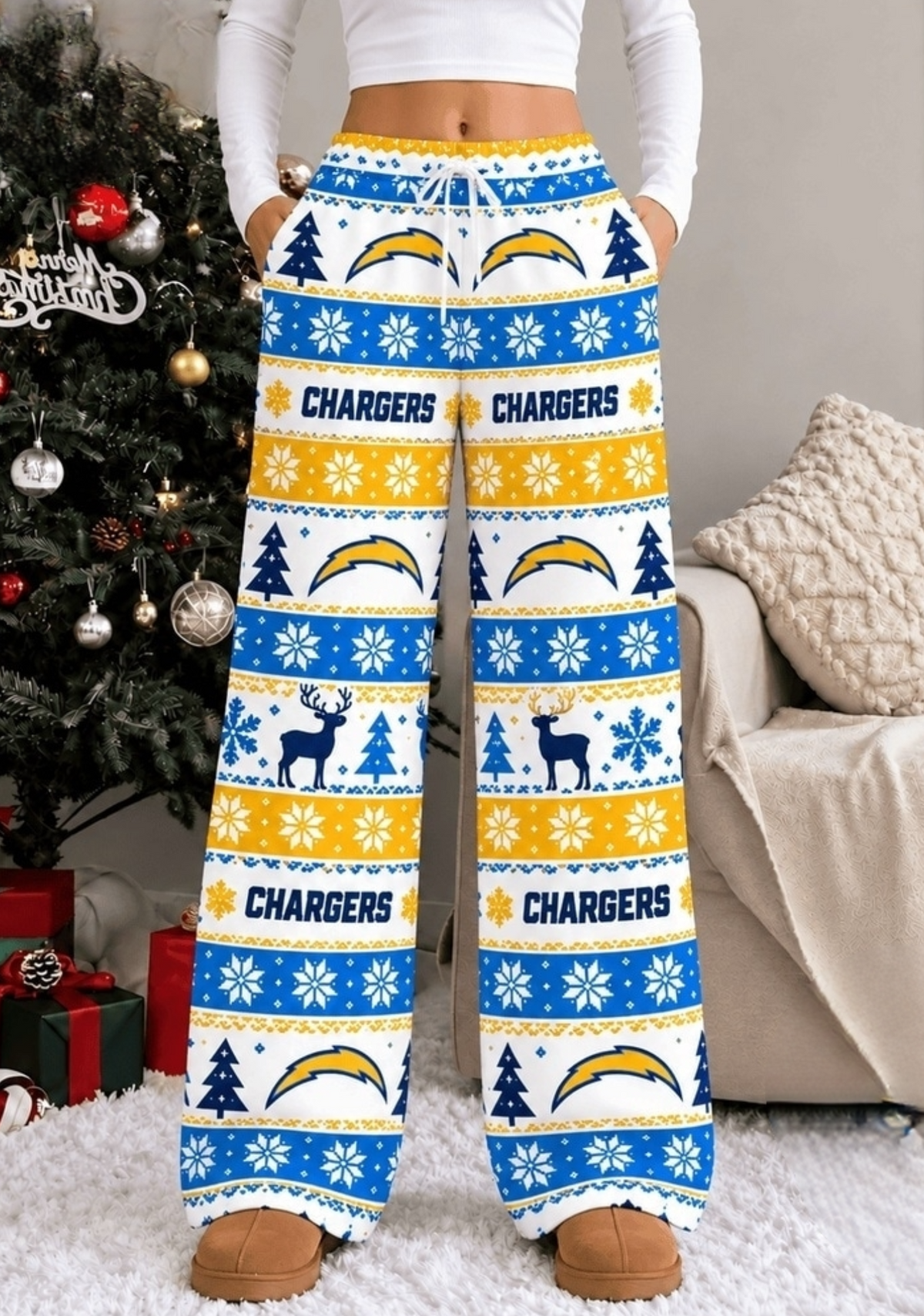 Womens Los Angeles Chargers Christmas Wide Leg Pants Main image