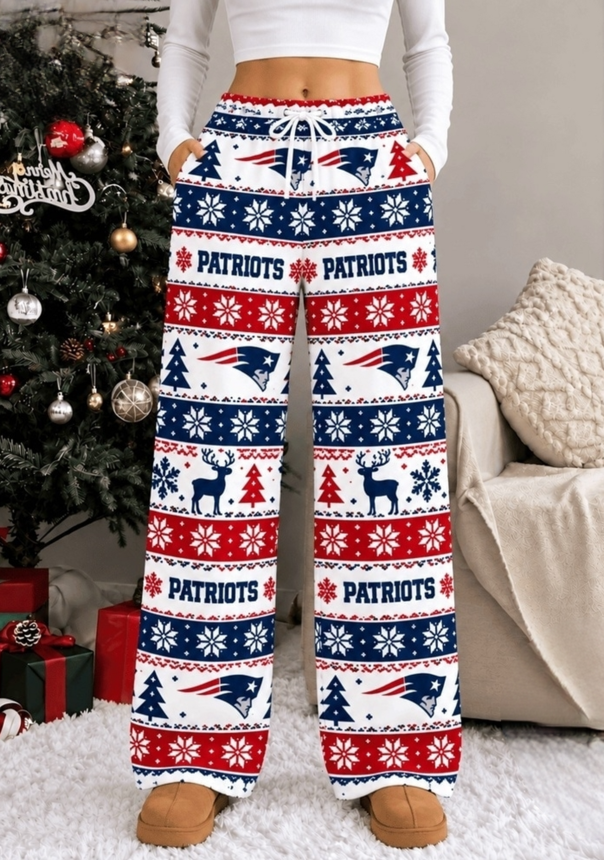 Womens New England Patriots Christmas Wide Leg Pants