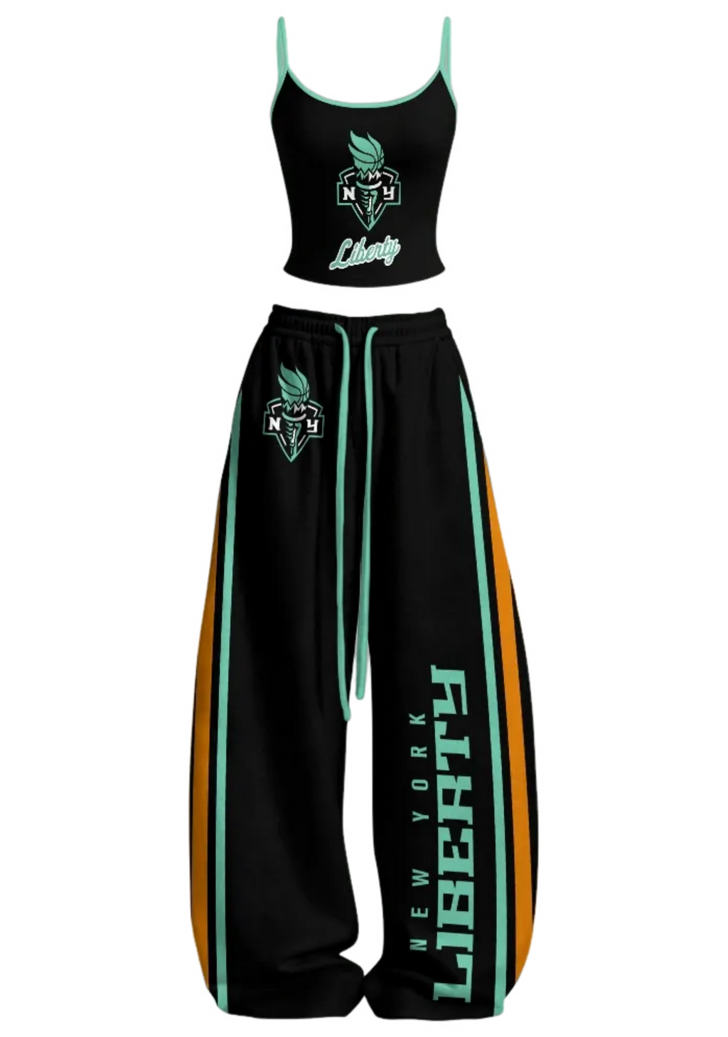 New York Liberty Black Tops & Elasticated Trousers Two-Piece Set