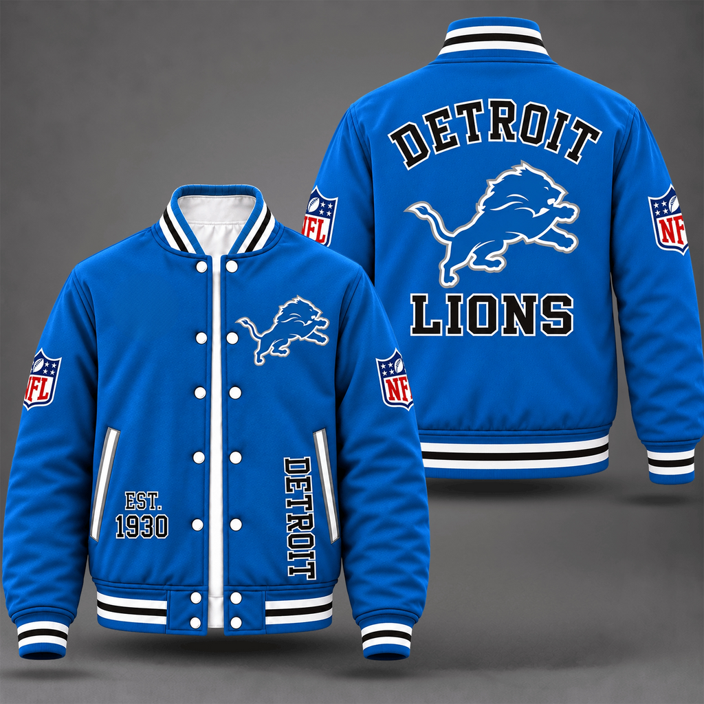 Unisex Detroit Lions Logo Printed Varsity Jacket