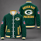 Unisex Green Bay Packers Logo Printed Varsity Jacket