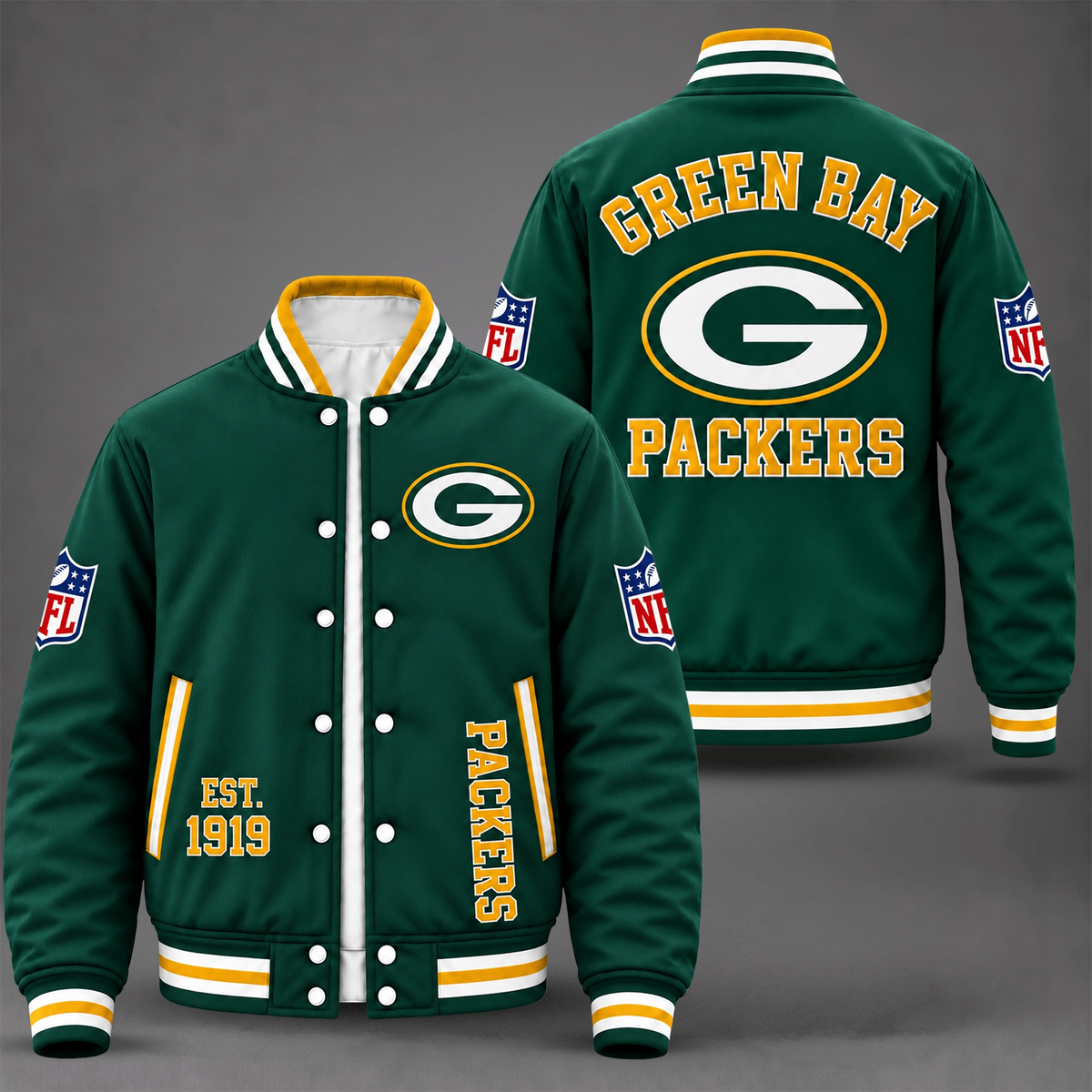 Unisex Green Bay Packers Logo Printed Varsity Jacket