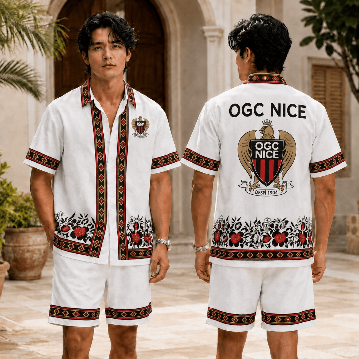 OGC Nice Eagle Badge Floral Hawaiian & Short Pants For Fan