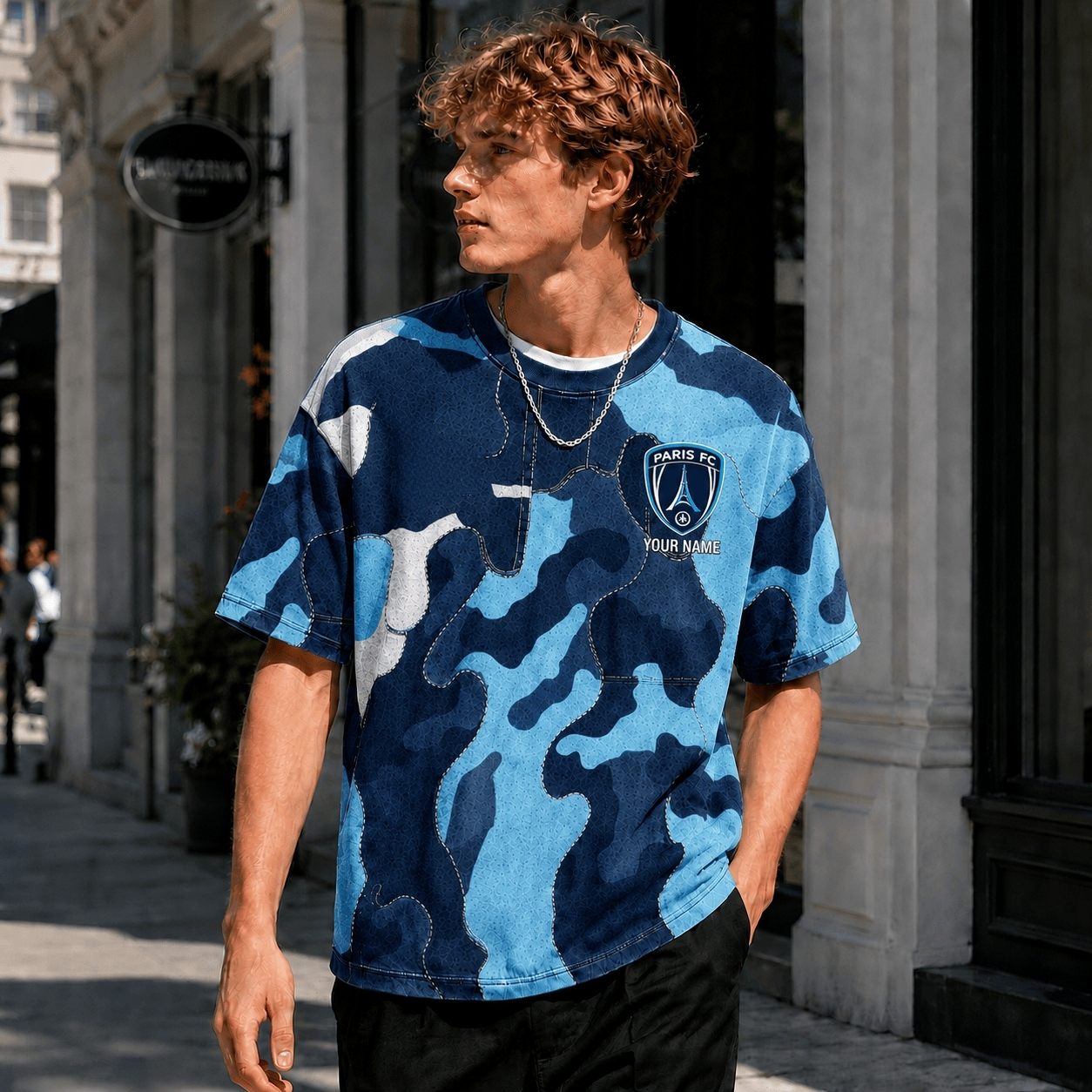 Paris FC Gradient Blue Camo T Shirt Custom Name For Fan
