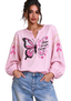 Women’s Gold Stripe Hope Butterfly Pink Ribbon Long Sleeve Shirt