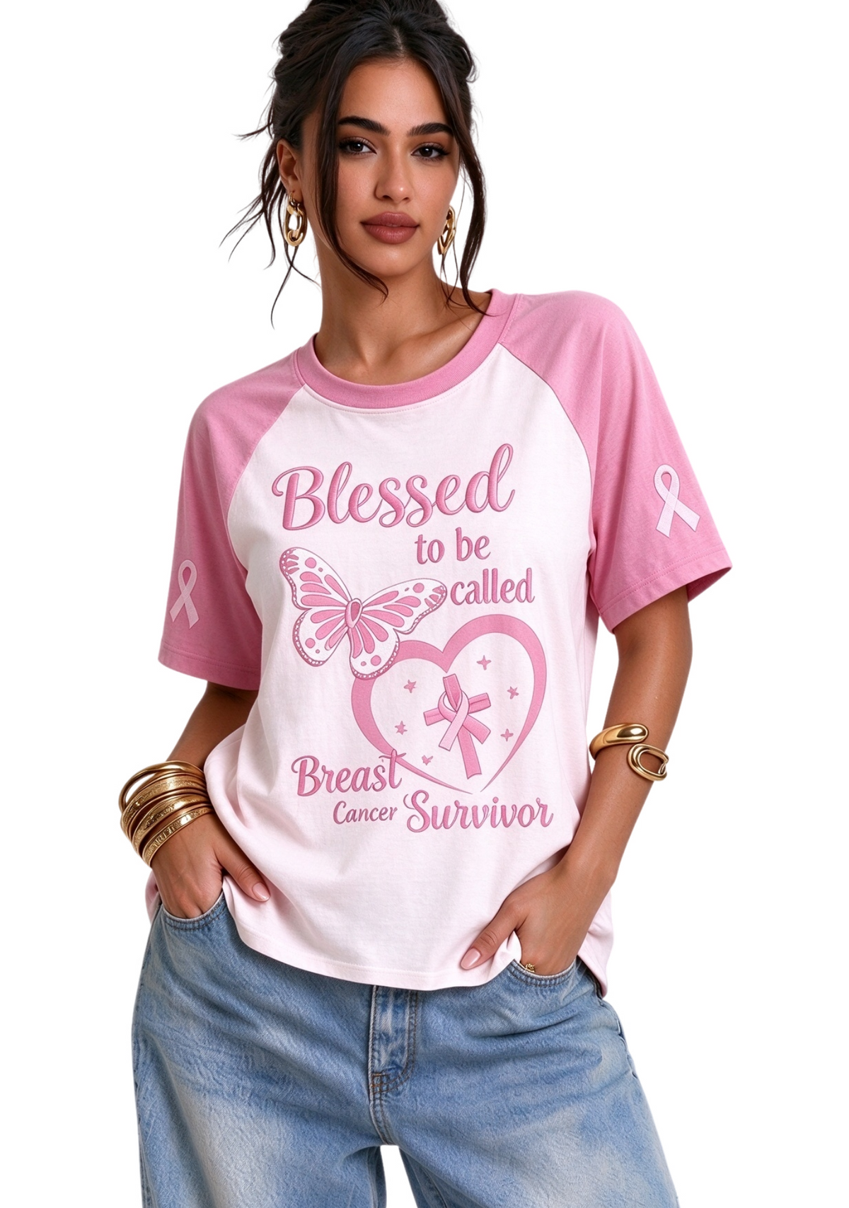 Women's Blessed To Be Called Breast Cancer Survivor Raglan Short Sleeve T-Shirt