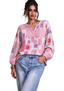 Women’s Pink Purple Patchwork Plaid Floral Daisy Long Sleeve Shirt