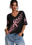 Women's Black Pink Ribbon Butterfly Print Breast Cancer Short Sleeve T-Shirt