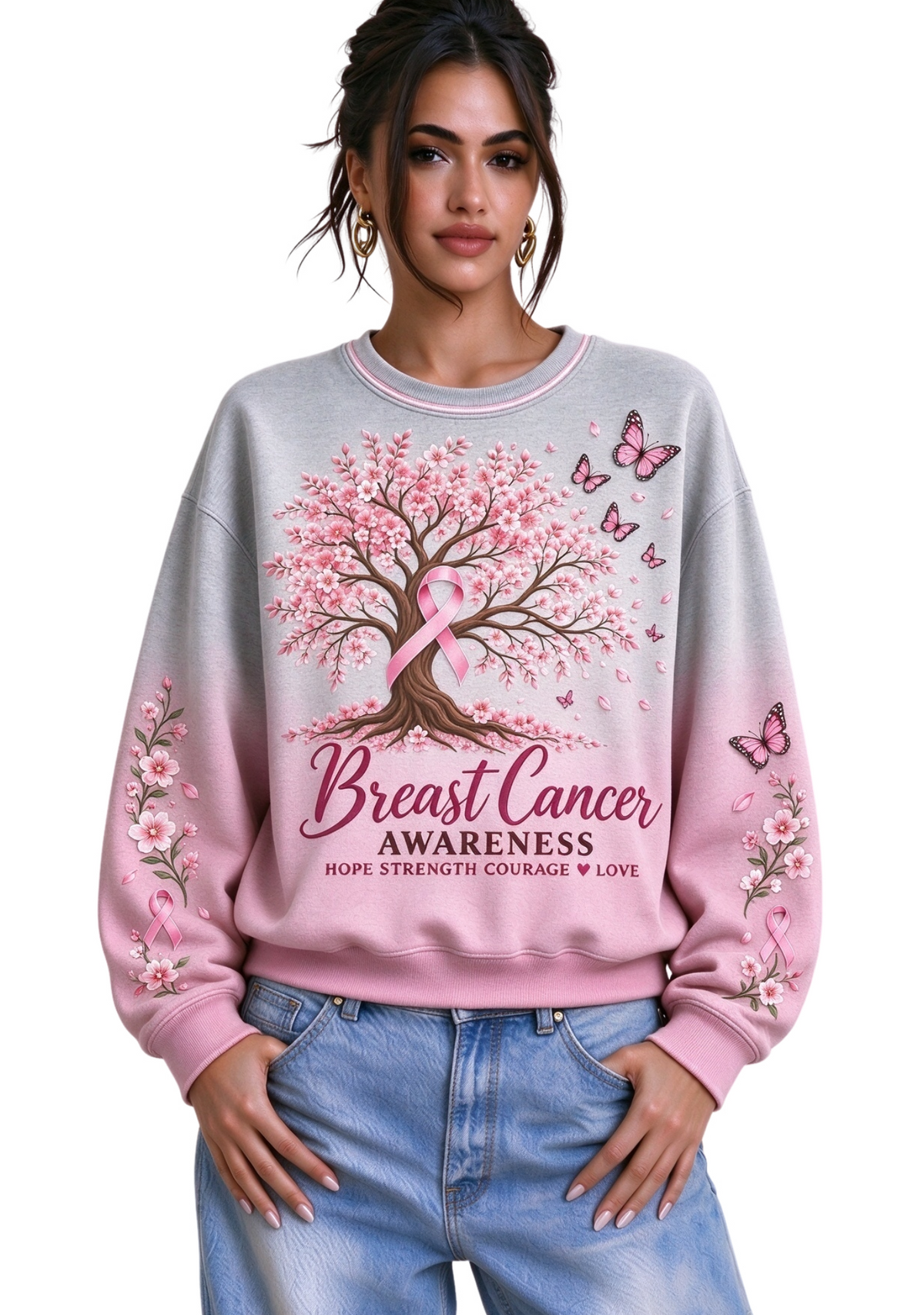 Women's Tree of Life Breast Cancer Awareness Gradient Crewneck Sweatshirt Main image