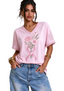 Women's Light Pink Floral Bouquet Pink Ribbon Short Sleeve T-Shirt