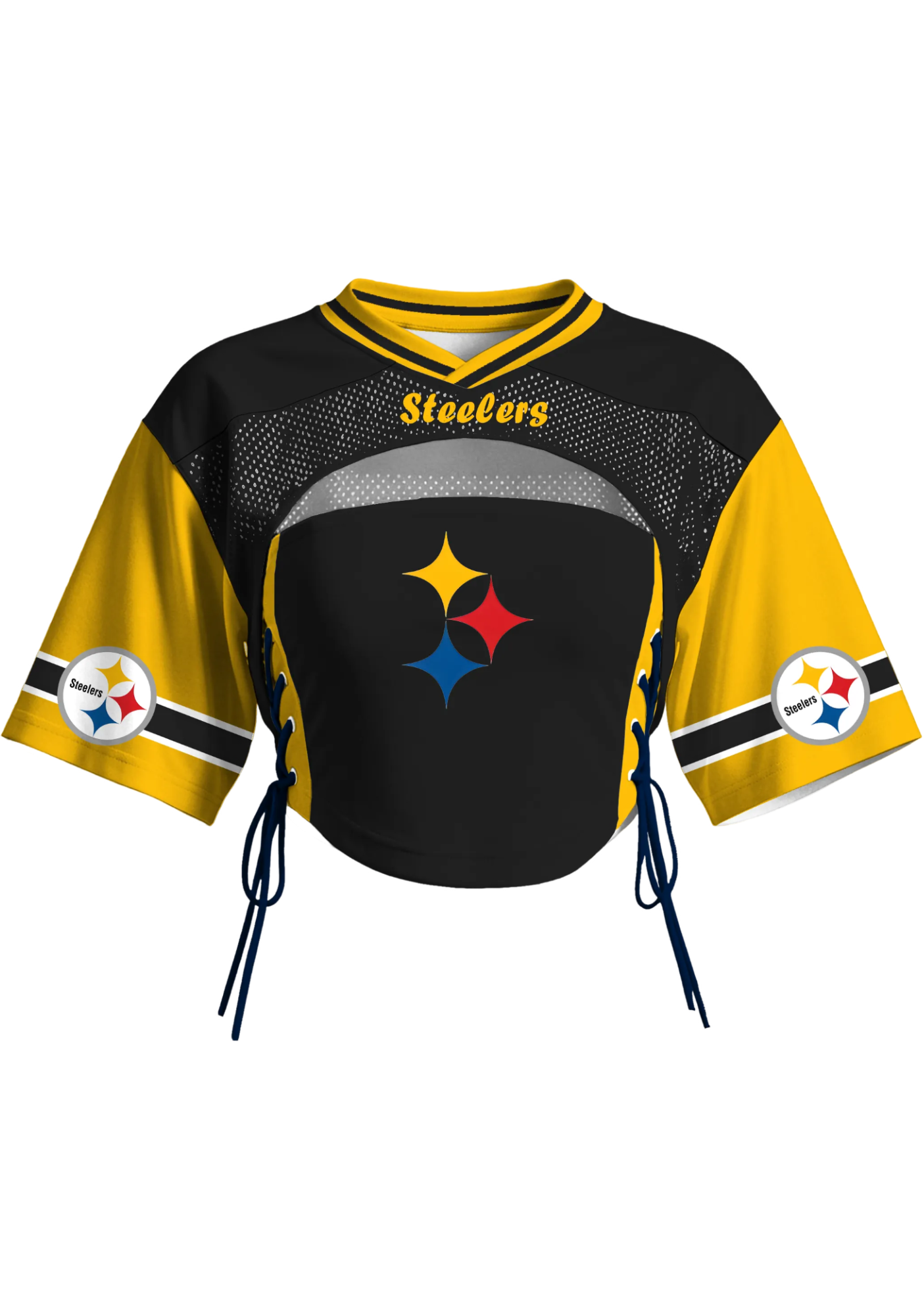 Pittsburgh Steelers Women Lace Up Cutout Cropped NFL Mesh Jersey