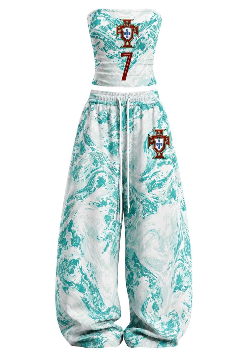 Portugal No.7 Marble Print Tops & Elasticated Trousers Two-Piece Set