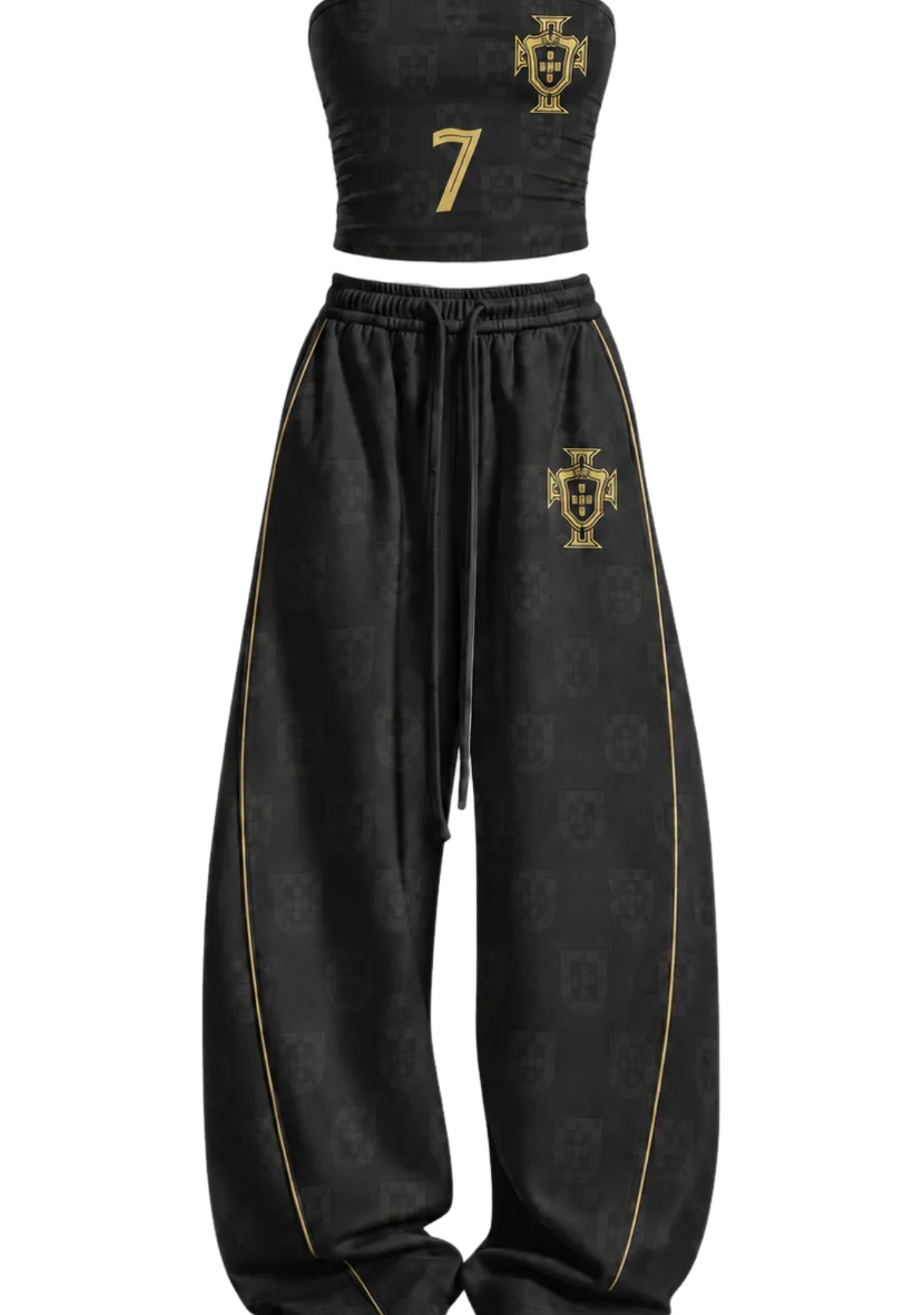 Luxury Gold Crest Portugal National Team #7 Tops & Elasticated Trousers Two-Piece Set