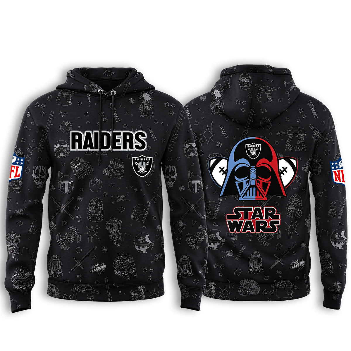 Las Vegas Raiders Black Star Wars Graphic Hoodie