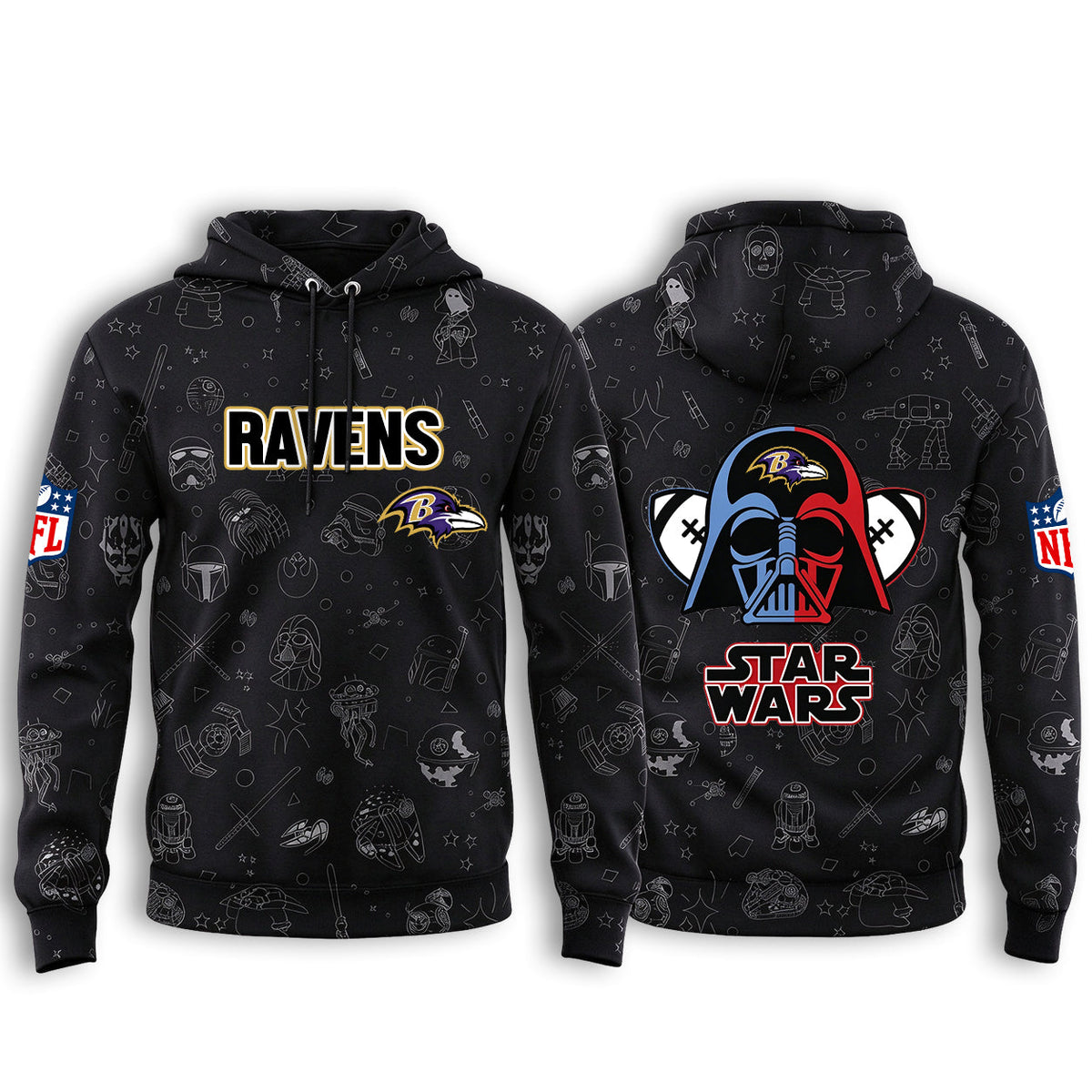 Baltimore Ravens Black Star Wars Graphic Hoodie