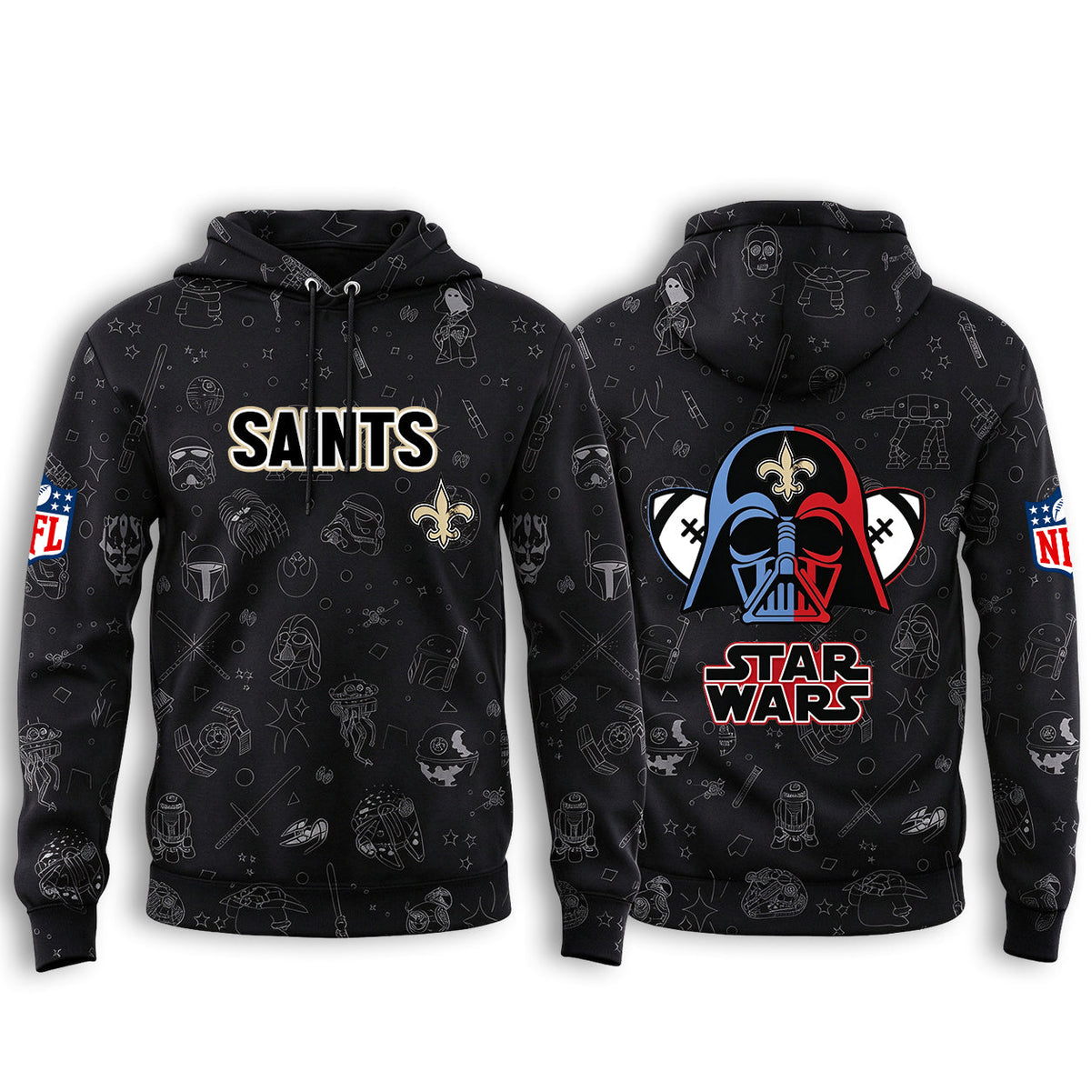 New Orleans Saints Black Star Wars Graphic Hoodie