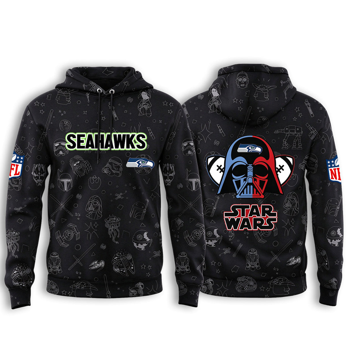 Seattle Seahawks Black Star Wars Graphic Hoodie
