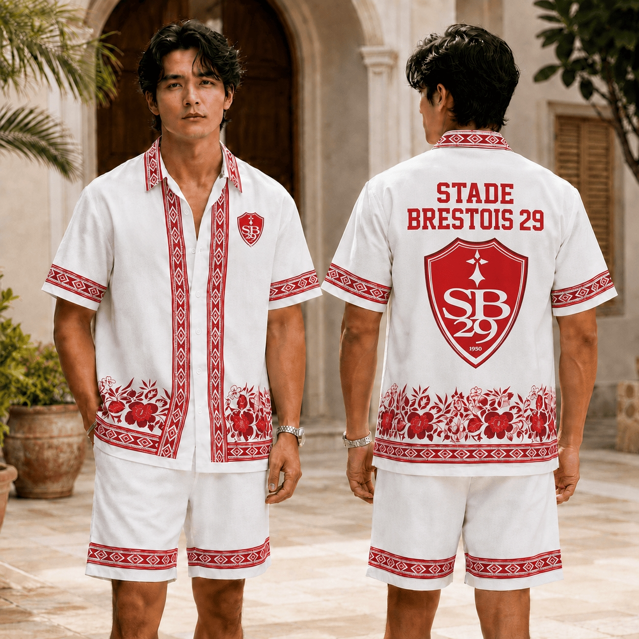 Stade Brestois 29 Crest Floral Hawaiian & Short Pants Custom Name For Fan