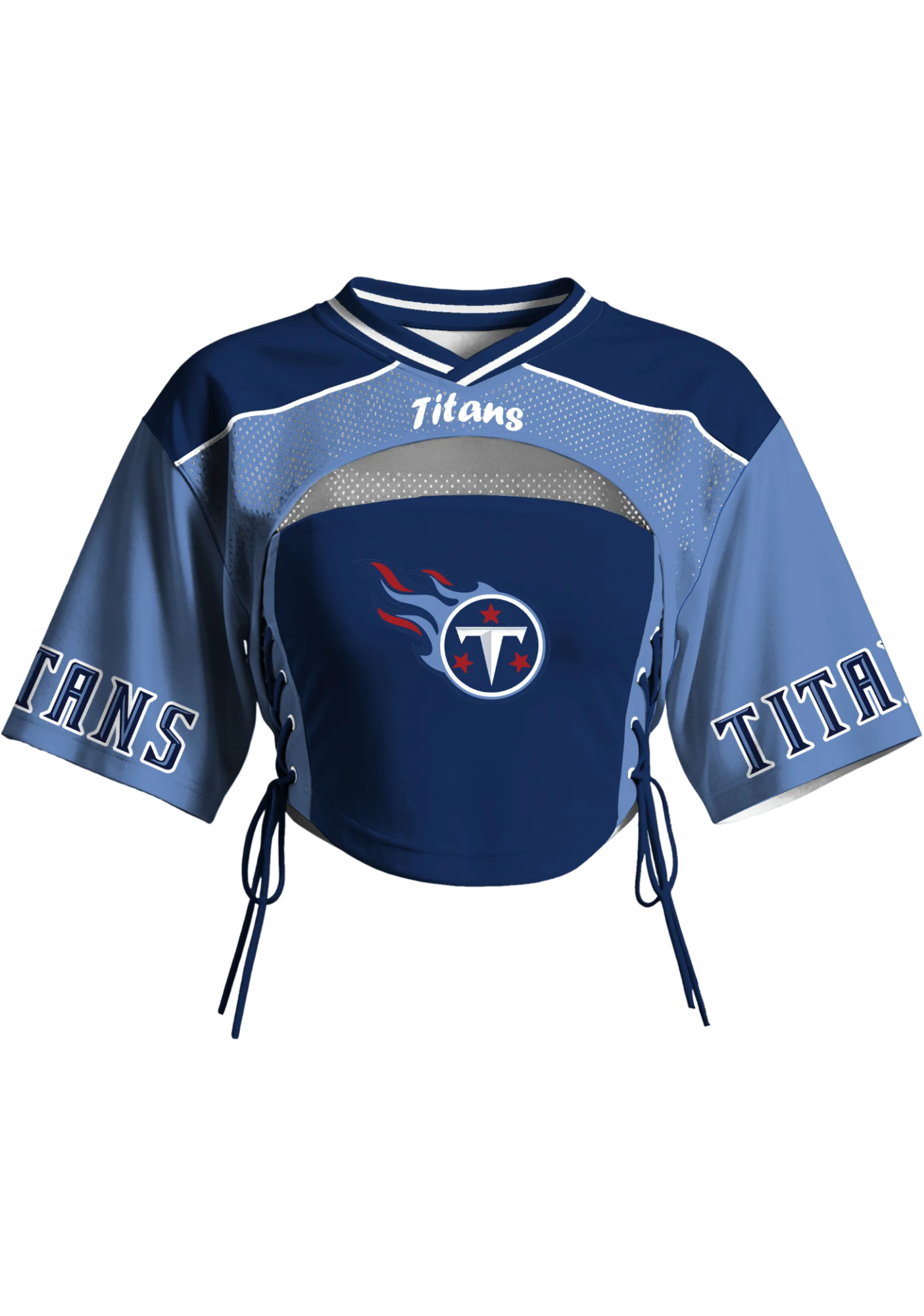 Tennessee Titans Women Lace Up Cutout Crop NFL Mesh Jersey