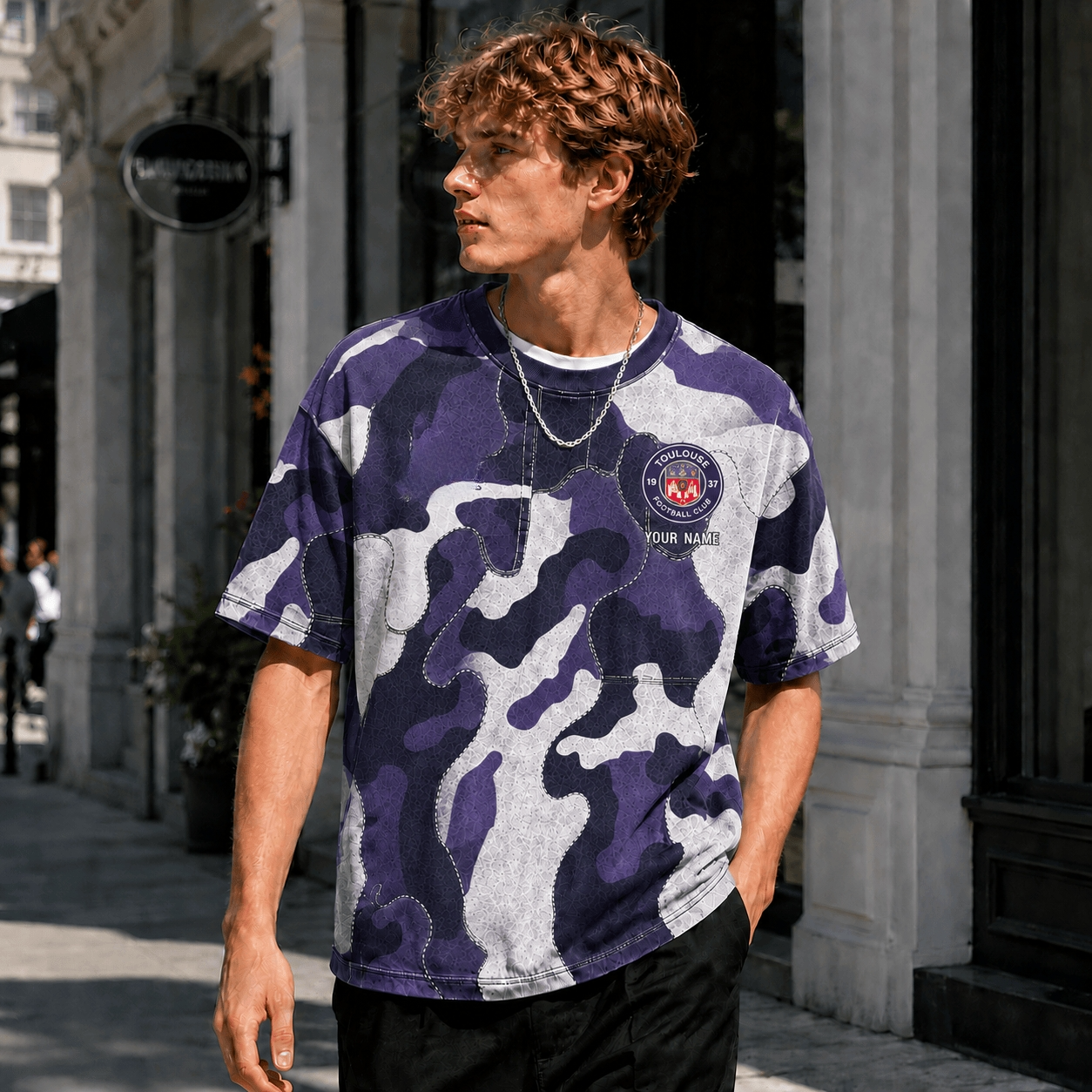 Toulouse FC Purple Grey Camo T Shirt Custom Name For Fan
