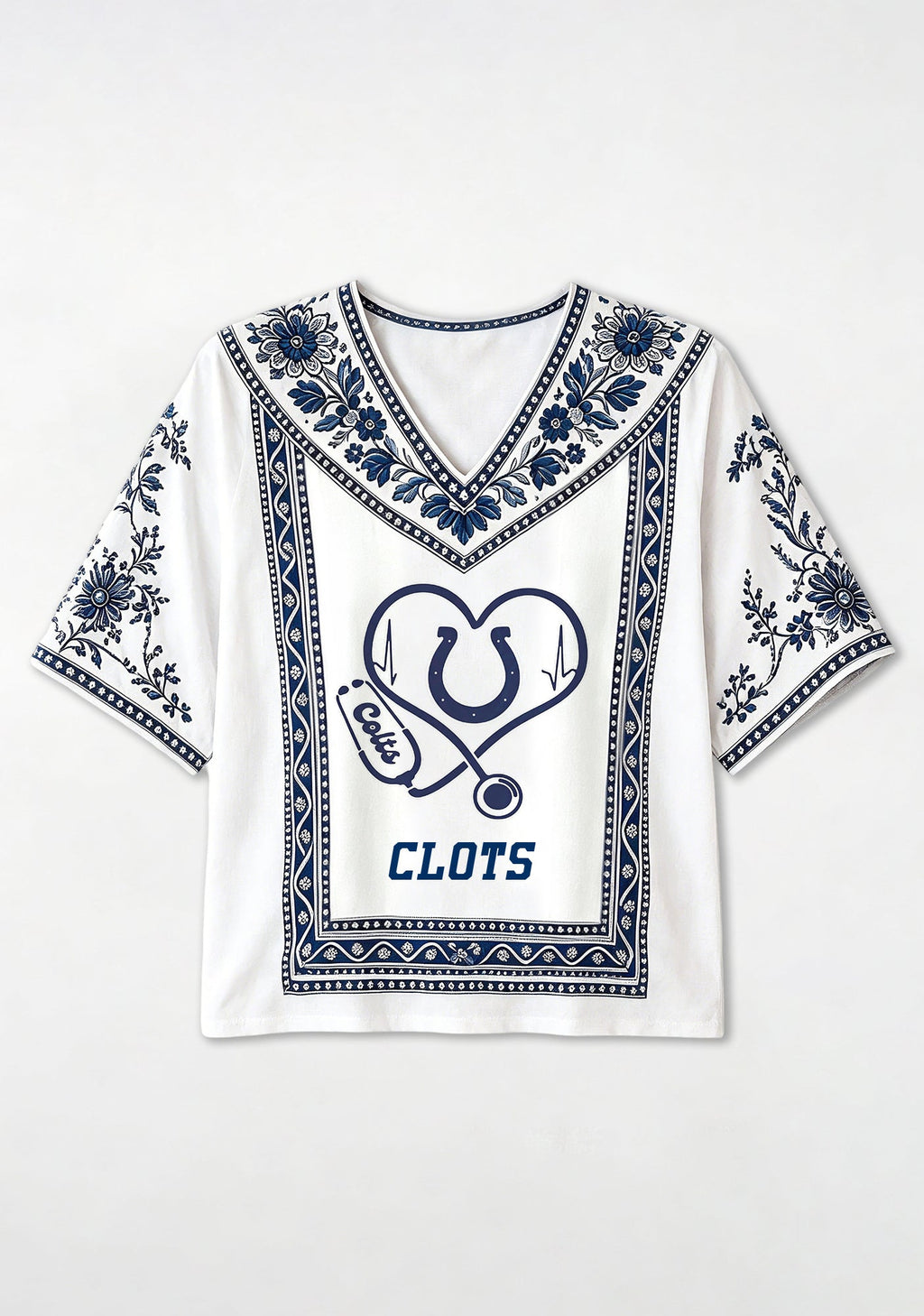 Indianapolis Colts Nurse Stethoscope Heart Boho Floral V-Neck Blouse