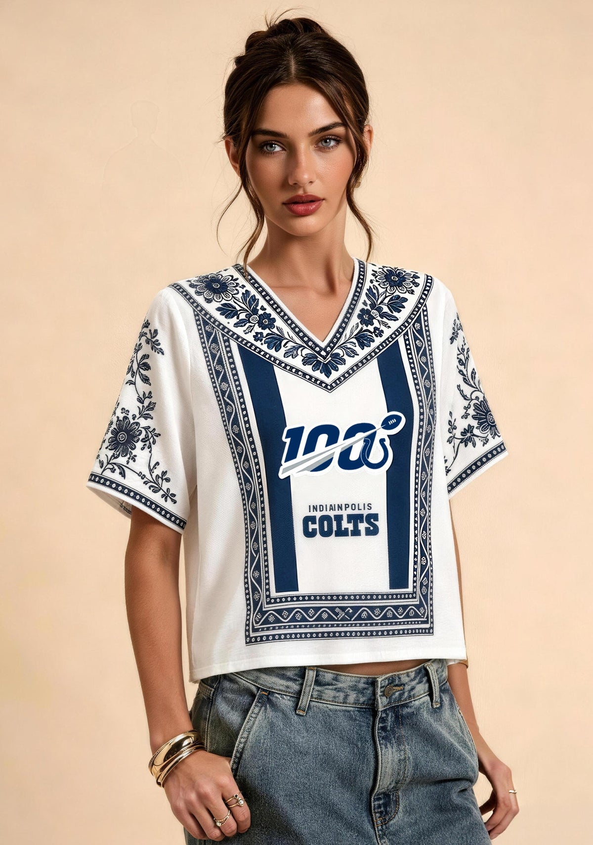 Indianapolis Colts 100 Anniversary Boho Floral V-Neck Blouse Main image