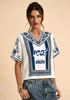 Indianapolis Colts 100 Anniversary Boho Floral V-Neck Blouse
