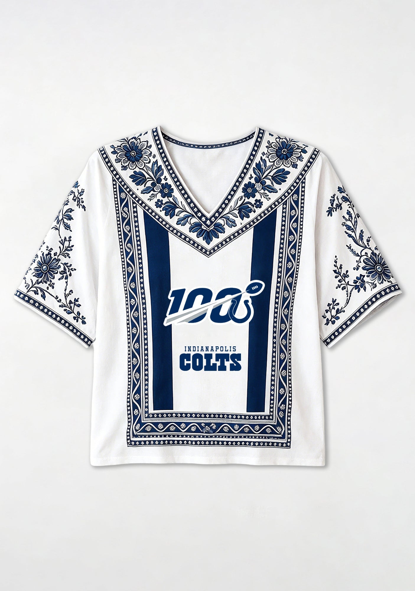 Indianapolis Colts 100 Anniversary Boho Floral V-Neck Blouse Secondary image