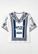 Indianapolis Colts 100 Anniversary Boho Floral V-Neck Blouse