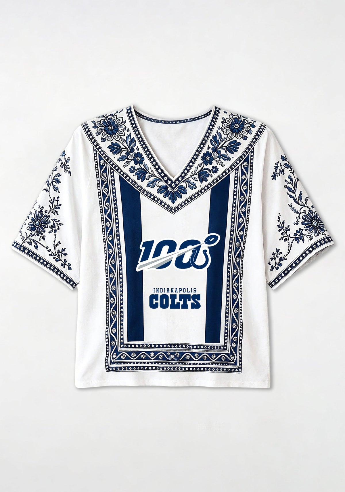 Indianapolis Colts 100 Anniversary Boho Floral V-Neck Blouse