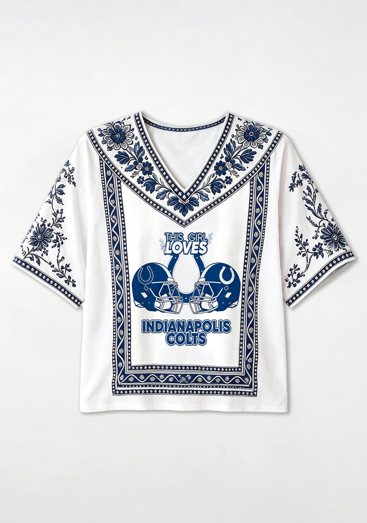This Girl Loves Indianapolis Colts Boho Floral V-Neck Blouse