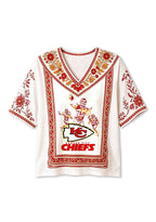 Kansas City Chiefs Retro Player Collage Boho Floral V-Neck Blouse