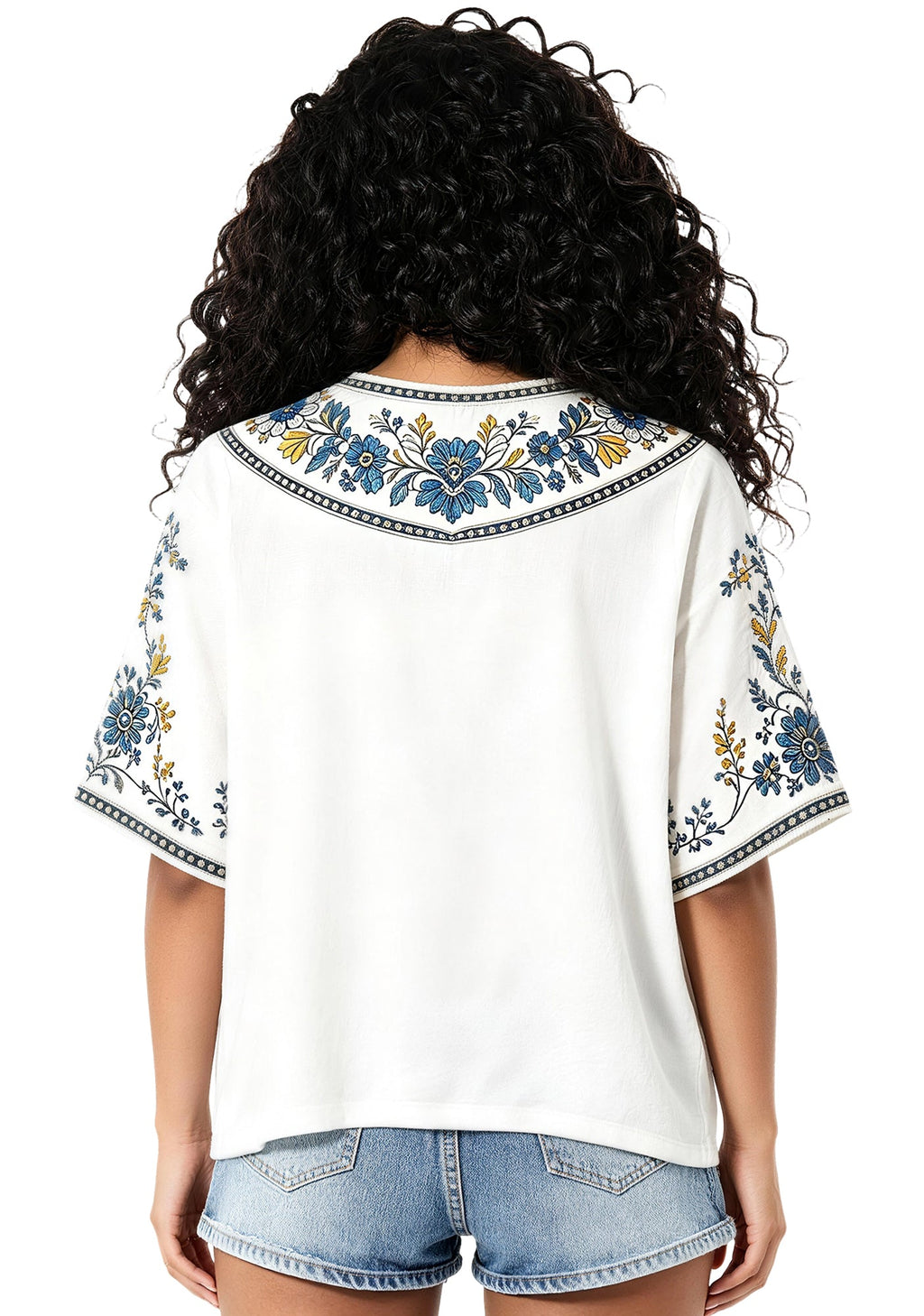 LA Chargers Bolt The F Up Boho Floral V-Neck Blouse