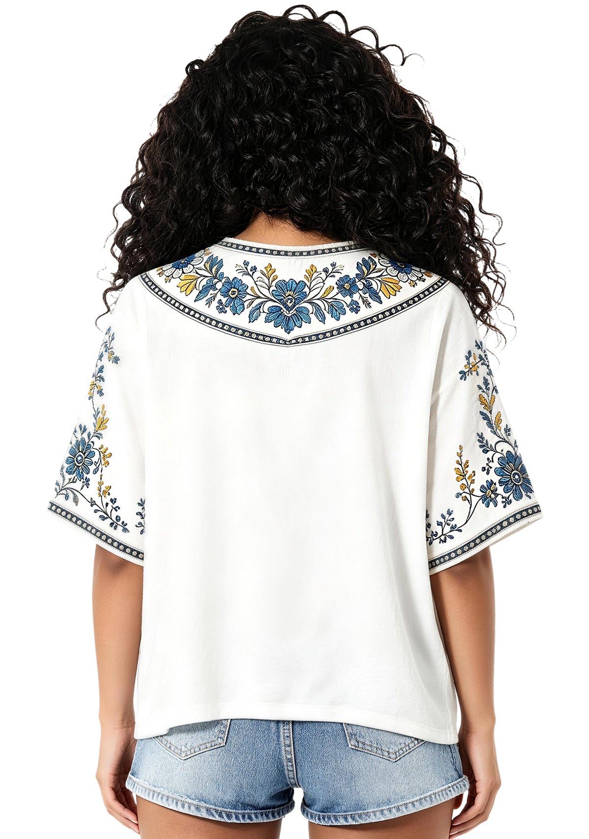 LA Chargers Bolt The F Up Boho Floral V-Neck Blouse