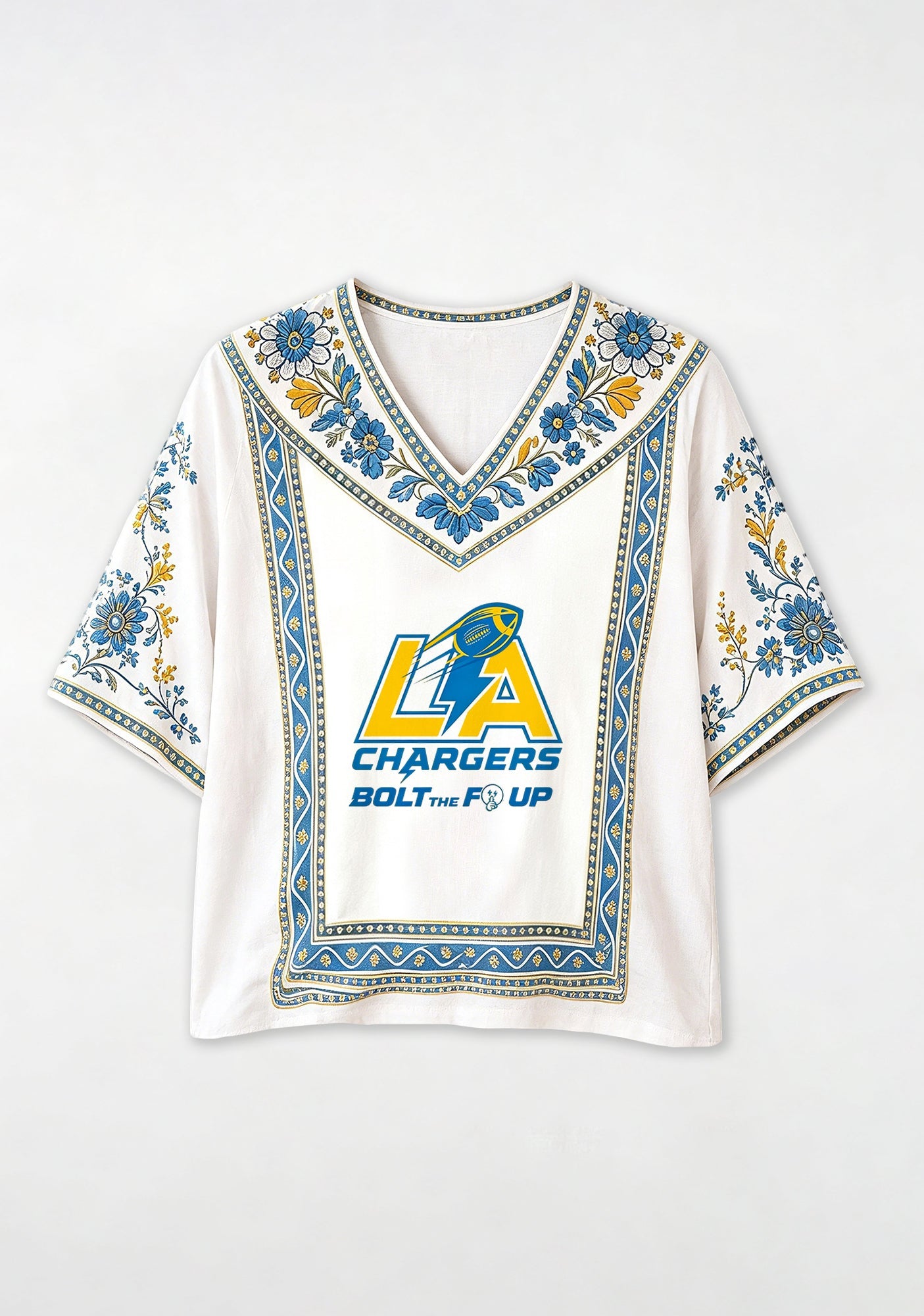 LA Chargers Bolt The F Up Boho Floral V-Neck Blouse Secondary image