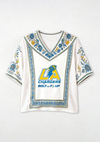 LA Chargers Bolt The F Up Boho Floral V-Neck Blouse