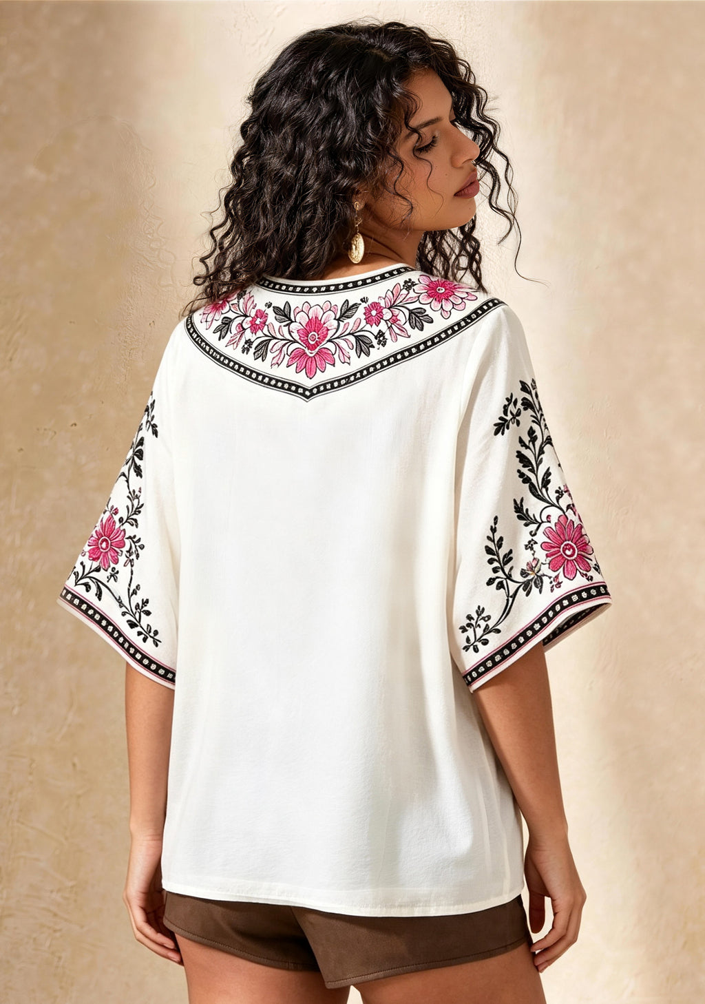 This Girl Loves Football Boho Floral Game‑Day V-Neck Blouse