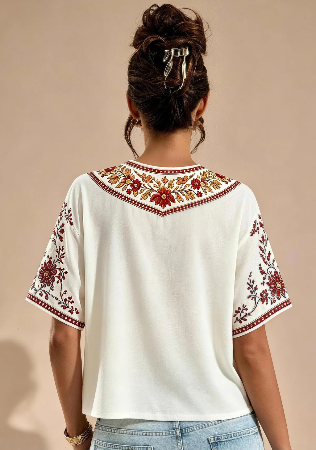 Girl Loves Football Boho Floral Border Game‑Day V-Neck Blouse