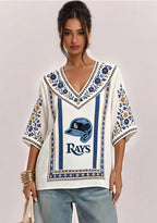 Tampa Bay Rays Baseball Helmet V-Neck Blouse