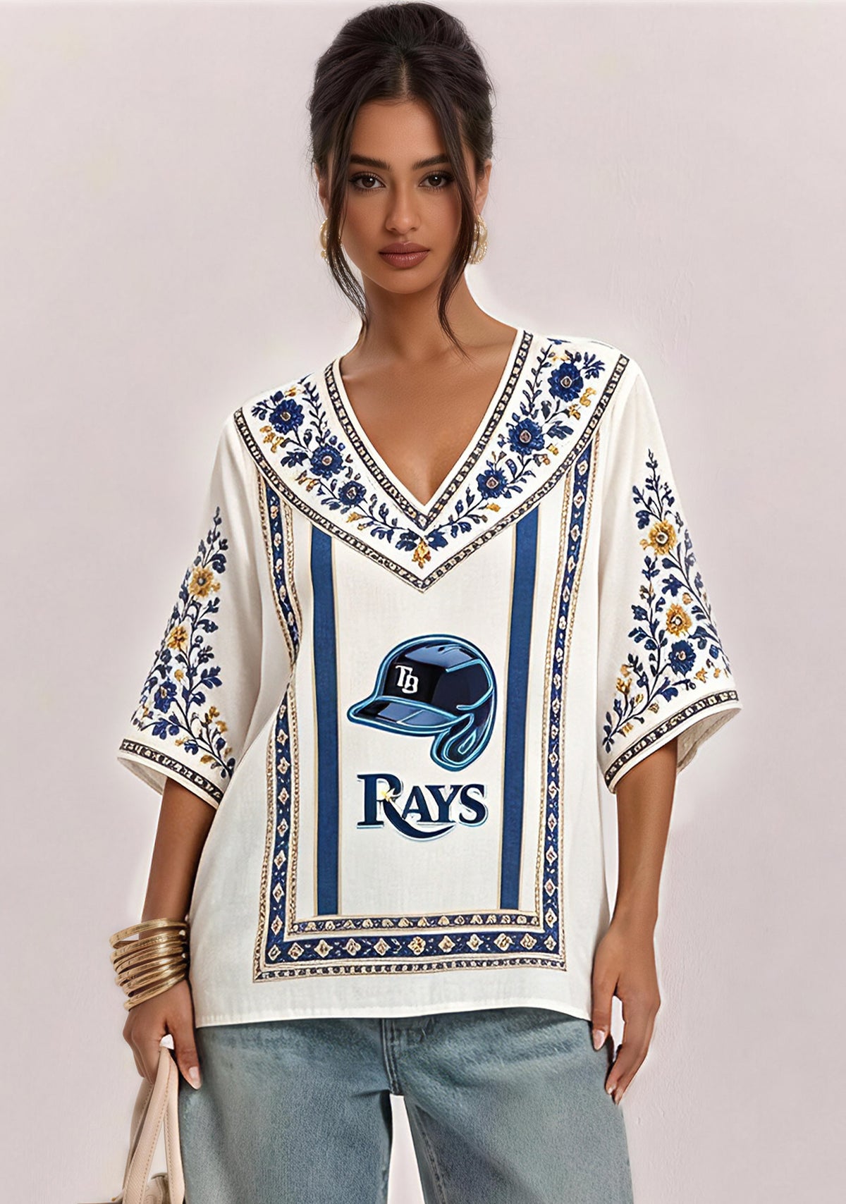 Tampa Bay Rays Baseball Helmet V-Neck Blouse